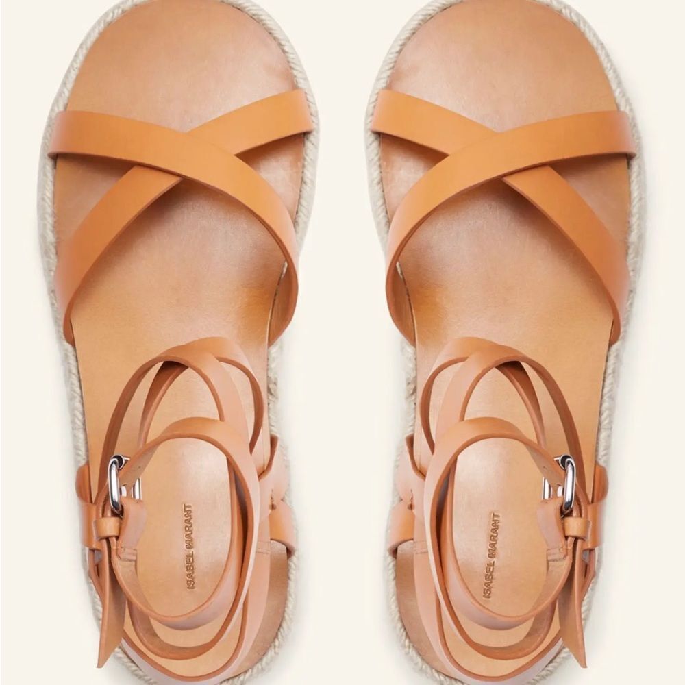 NWB Isabel Marant Melyz Leather Platform Espadrilles Tan EU 37 - Picture 4 of 10